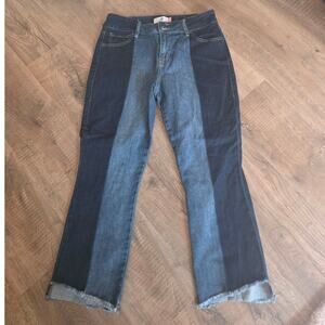 CAbi Hi Low Ribbon Wash 2 Tone Crop Distressed Hem Jeans size 10 - # 6281